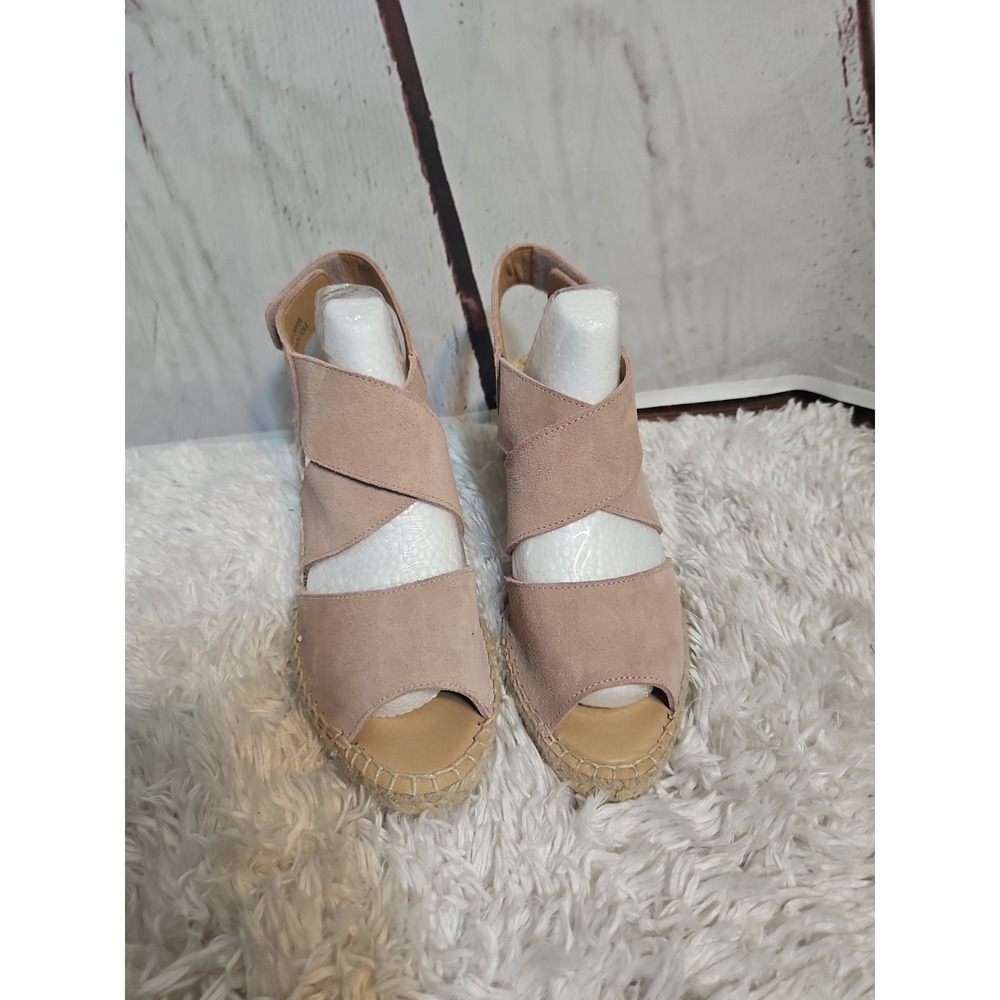 Jutelia Pink Suede Leather‎ Espadrilles Wedge 3" Sandals Size 8
